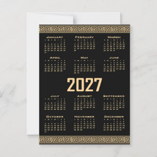 Invitation Magnétique Calendrier 2027, Frise Grecque, Beige sur Noir