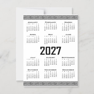 Invitation Magnétique Calendrier 2027, Frise Grecque, Noir sur Blanc