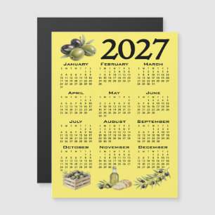 Invitation Magnétique Calendrier 2027, Olives méditerranéennes. Jaune