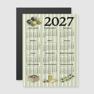 Invitation Magnétique Calendrier 2027, Olives Méditerranéennes, Rayures 