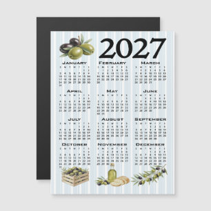 Invitation Magnétique Calendrier 2027, Olives Méditerranéennes, Rayures