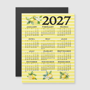 Invitation Magnétique Calendrier 2027 Style Italien Citrons Rayures Jaun