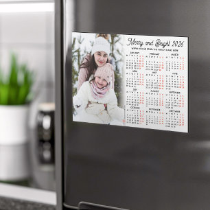 Invitation Magnétique Calendrier Blanc Magnétique de Famille avec Photo 