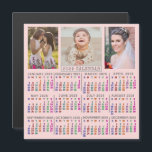 Invitation Magnétique Calendrier de l'année 2025 Famille rose mignonne C<br><div class="desc">Cet aimant calendrier carré 2025 a des chiffres dans un arc-en-ciel de jolie couleur, le tout sur un fond de rose pâle. Chaque colonne de nombre est une nuance différente, ce qui facilite la lecture. Ajoutez trois de vos propres photos en haut (un carré et deux verticales fonctionnent mieux, mais...</div>