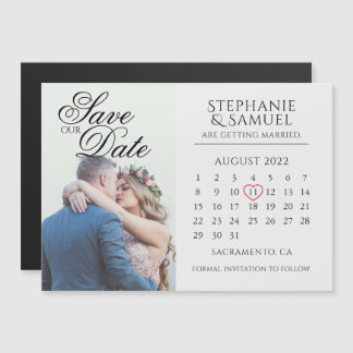 Invitation Magnétique Calendrier de mariage élégant blanc Photo Save the