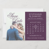 Invitation Magnétique Calendrier de mariage élégant violet "Save the Dat (Recto)