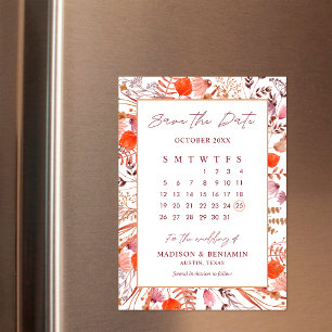 Invitation Magnétique Calendrier de mariage photo de fleurs sauvages en