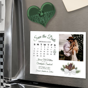 Invitation Magnétique Calendrier et photo Rustique Pinecones Enregistrer
