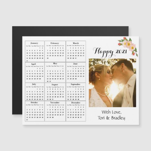 Invitation Magnétique Calendrier Mini Fleur de Corail Photo de Mariage 2 (Devant / Derrière)