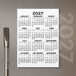 Invitation Magnétique Calendrier minimal 2027 - Vue annuelle Noir Blanc