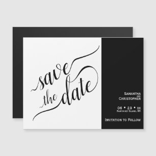 Invitation Magnétique Calligraphie moderne Mariage blanc Enregistrer la