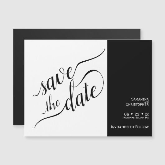 Invitation Magnétique Calligraphie moderne Mariage blanc Enregistrer la  (Devant / Derrière)