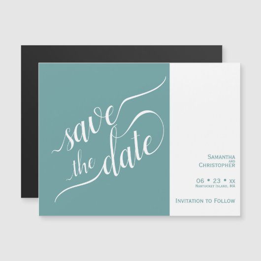 Invitation Magnétique Calligraphie moderne Mariage Turquoise Enregistrer (Devant / Derrière)