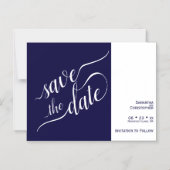 Invitation Magnétique Calligraphie moderne Marine Blue Wedding Enregistr (Recto)