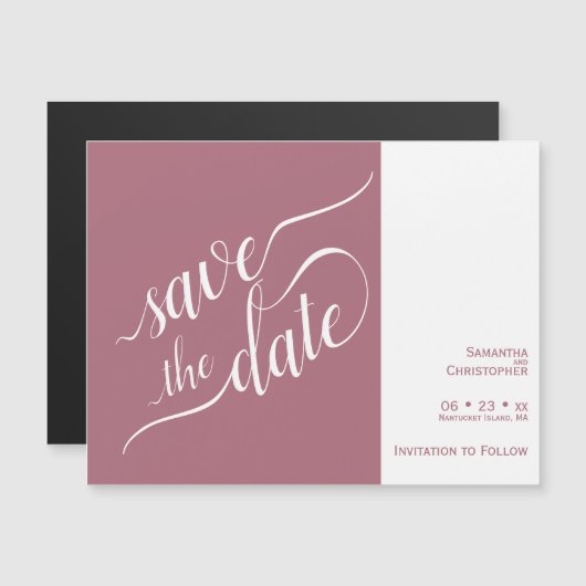 Invitation Magnétique Calligraphie moderne Rose mariage rose Enregistrer (Devant / Derrière)