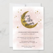 Invitation Magnétique Calligraphie rose Moderne Sur Le Baby shower Lune (Recto)