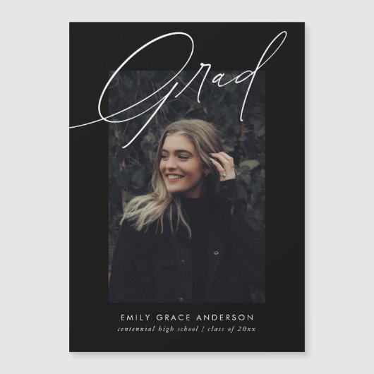 Invitation Magnétique Calligraphie simple et tendance Trois diplômes pho (Devant)