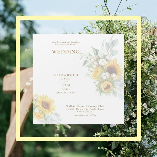Invitation Magnétique Carré Mariage floral tournesol