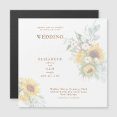 Invitation Magnétique Carré Mariage floral tournesol (Devant / Derrière)