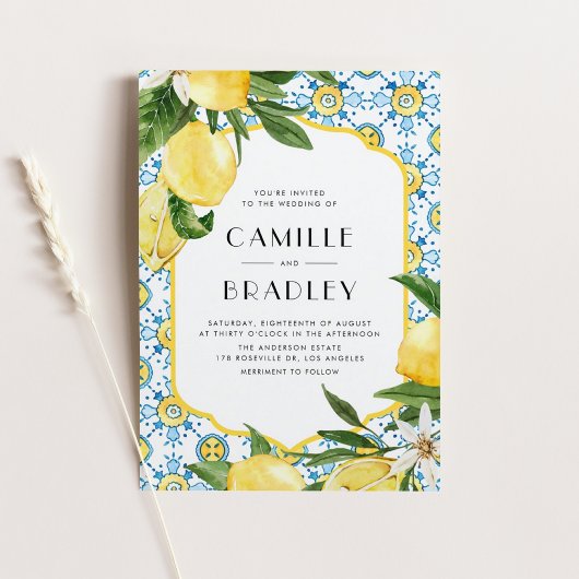 Invitation Magnétique Carrelage marocain et citrons Mariage méditerranée