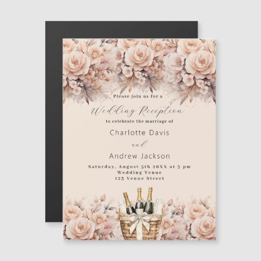 Invitation Magnétique Cave à vin de pêche crème réception de mariage de (Devant / Derrière)