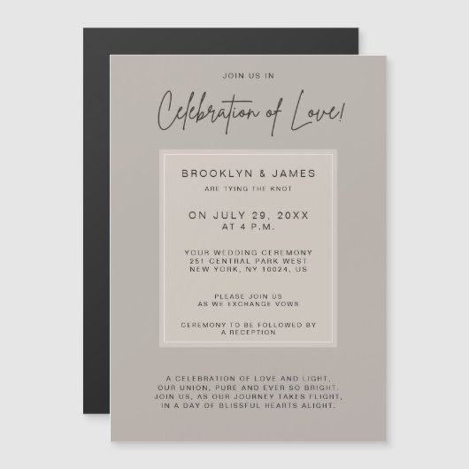 Invitation Magnétique Célébration Minimale De L'Amour Mariage Beige (Devant / Derrière)