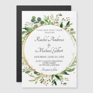 Invitation Magnétique Cercle Floral Vert Or