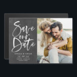 Invitation Magnétique Chalkboard Brush Calligraphy Photo Enregistrer la<br><div class="desc">Annoncez à votre famille et à vos amis votre date de mariage avec ce personnalisable enregistrer l'aimant de date. Il est doté de calligraphie moderne à lettrage manuel. Cette photo élégante enregistrer la date annonce aimant est parfait pour les mariages rustiques et de grange. Personnalisez en ajoutant votre propre photo...</div>