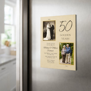 Invitation Magnétique Champagne Gold 50e anniversaire Photo d'alors et d