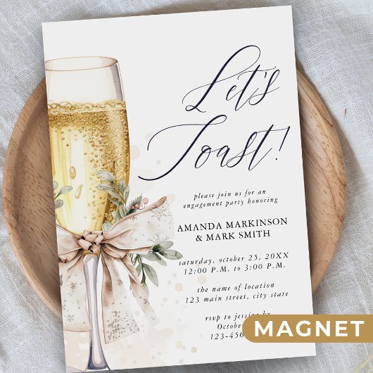 Invitation Magnétique Champagne Let's Toast Winter Engagement