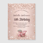 Invitation Magnétique Chaussure d'or rose d'anniversaire luxe (Devant)