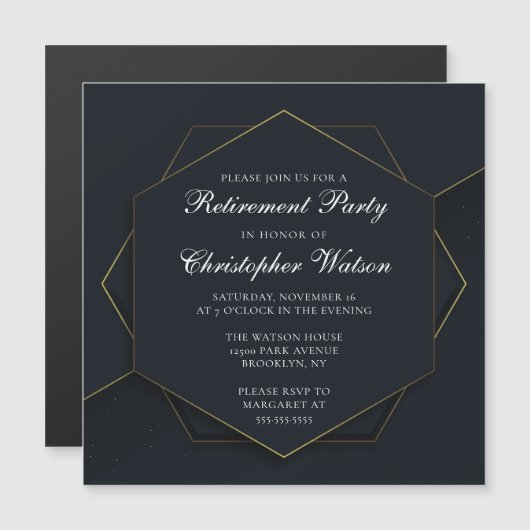 Invitation Magnétique Chic Black Gold Custom Retirement Party (Devant / Derrière)