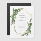 Invitation Magnétique Chic Botanique Verdure & Or Mariage géométrique (Devant / Derrière)