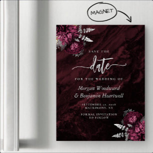 Invitation Magnétique Chic Bourgogne Argent Floral Mariage Enregistrer l