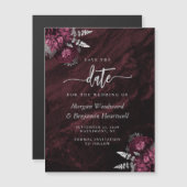 Invitation Magnétique Chic Burgundy Silver Floral Wedding Enregistrer la (Devant / Derrière)
