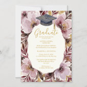 Invitation Magnétique Chic Delicate Pink Floral Wreath Graduation Cap (Recto)
