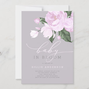 Invitation Magnétique Chic Lavender Grey Floral Baby dans la douche fleu