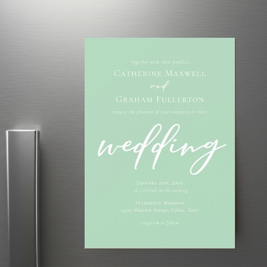 Invitation Magnétique Chic Mint Green Typographie Blanc Mariage de print