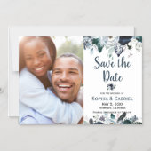 Invitation Magnétique Chic Navy Bleu Fleurs Blanches Mariage Enregistrer (Recto)