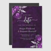 Invitation Magnétique Chic Plum Silver Floral Wedding Save the Date (Devant / Derrière)