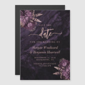 Invitation Magnétique Chic Purple Rose Gold Floral Wedding Save the Date (Devant / Derrière)