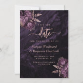 Invitation Magnétique Chic Purple Rose Gold Floral Wedding Save the Date (Recto)