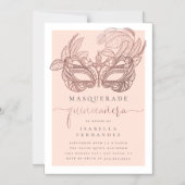 Invitation Magnétique Chic Rose Gold & Blush Masquerade Quinceañera (Recto)