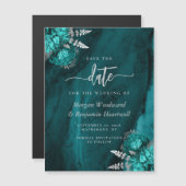 Invitation Magnétique Chic Turquoise mariage floral argent Enregistrer l (Devant / Derrière)