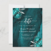 Invitation Magnétique Chic Turquoise mariage floral argent Enregistrer l (Recto)