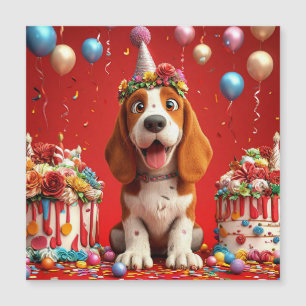 Invitation Magnétique Chien Beagle Adorable Célébrant un Anniversaire