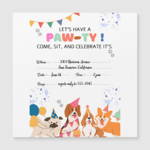 Invitation Magnétique Chien chiot Anniversaire Fête Chiot Paw-ty Invitat