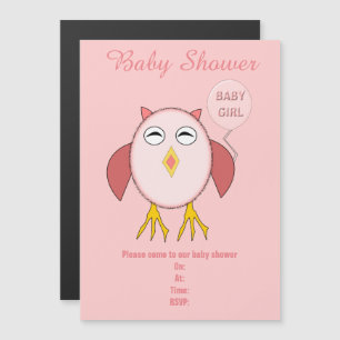 Invitation Magnétique Chouette fille rose mignonne Baby shower personnal