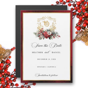 Invitation Magnétique Cimier de Noël Monogramme Mariage Enregistrer la d