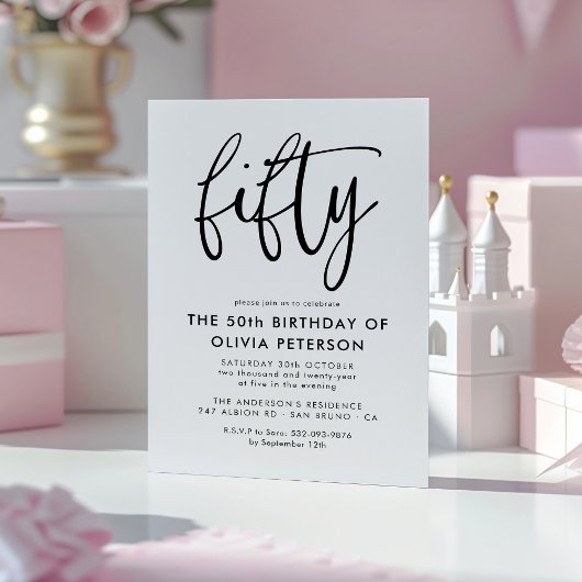 Invitation Magnétique Cinquante | Fête d'anniversaire moderne 50e Noir &